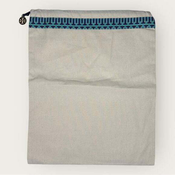 Tory Burch | Dust Bag with Blue Embroidery and Logo Charm | 15"x12.5" Inch - Picture 1 of 5